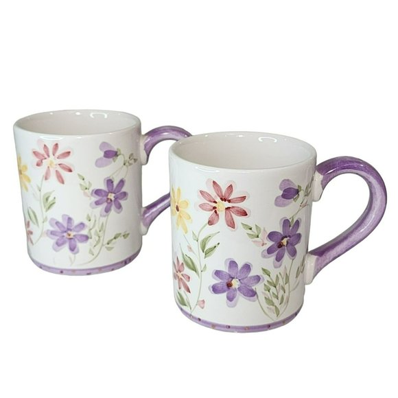 Gibson Set Of Two Shabby Chic Hand Painted Floral Design Ceramic Coffee Mug 14oz - Picture 9 of 16